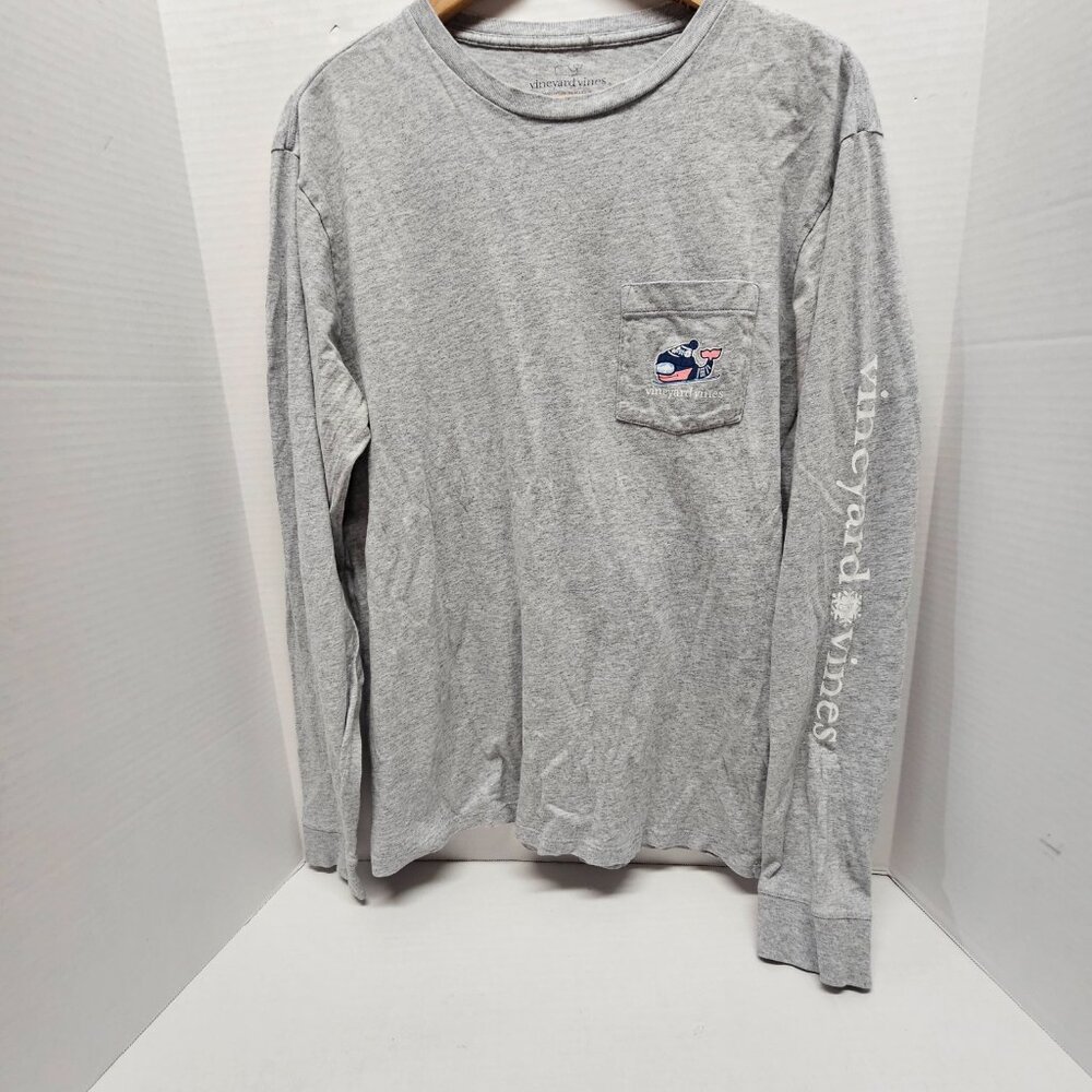 Vineyard Vines Long Sleeve Gray T Tee Shirt Whale Snowboarding Water Ski Blue M - Picture 2 of 9